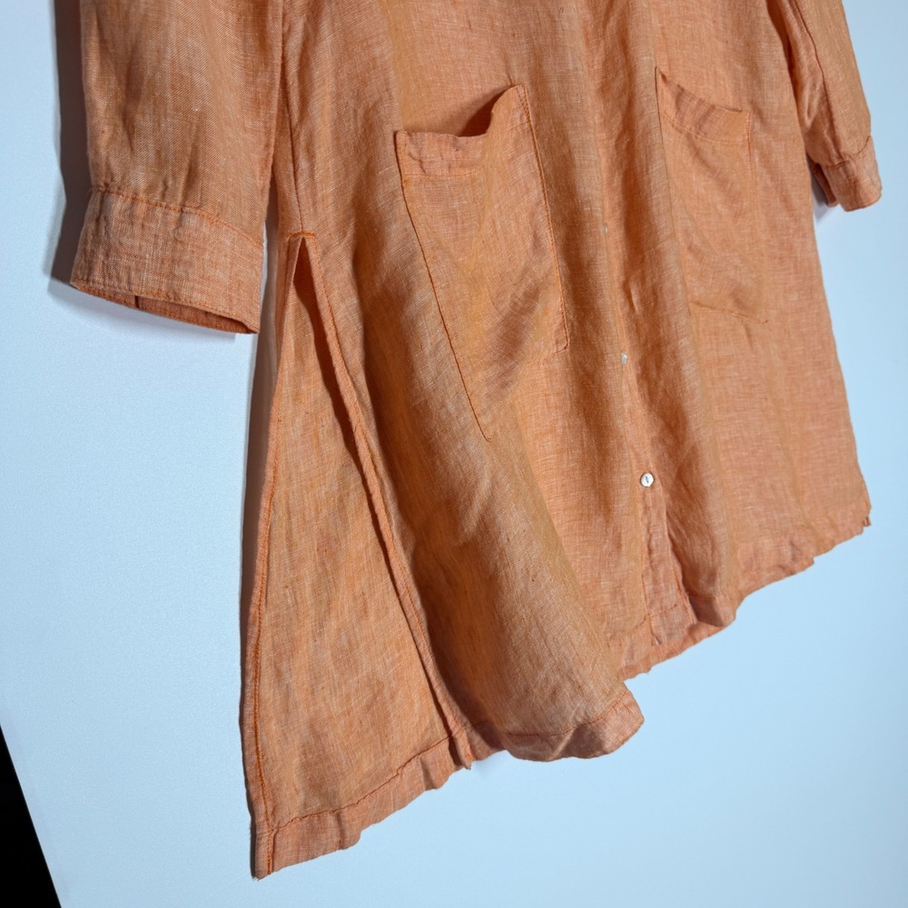 Jones New York Jones & Co 100% Linen Tunic Shirt Dress Orange Apricot Medium - Picture 6 of 14